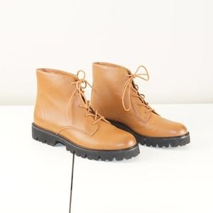 J Crew Gwen Lug Sole Lace Up Boots Polished Brown Leather Womens Sz 9